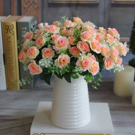 Pretty Charming Delightful 15 Buds 1 Bouquet Mini Rose Artificial Silk Flower Bride Bridal Home Decal Free Shipping