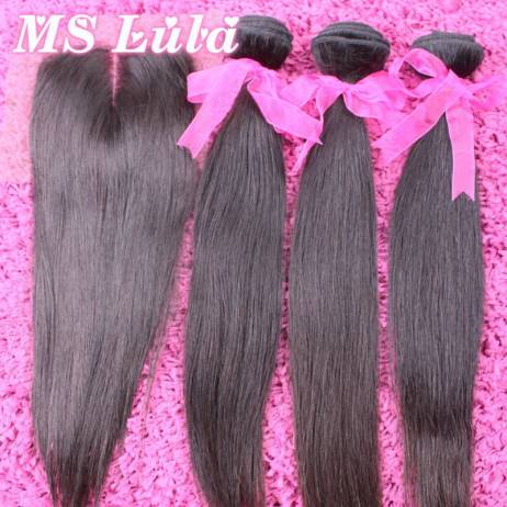Free Shipping 3 bundles Straight human hair peruvian virgin hair with closure 1pc 4X4 size Lace closure Ms lula hair