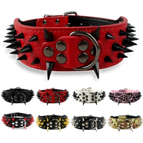2inch Wide Cool Sharp Spiked Studded Leather Dog Collars 15-24