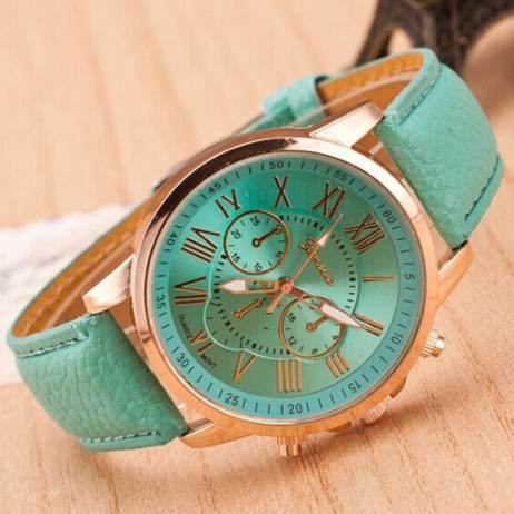 Women Watch 2015 New Fashion Geneva Rose Gold Roman Numerals Leather Quartz Watch Ladies Dress Wristwatch Relogio Feminino Clock