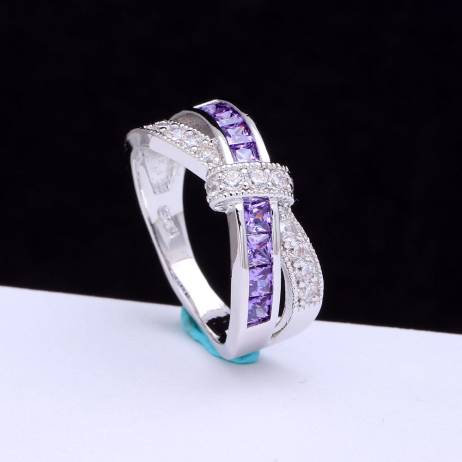 amethyst cross finger ring for lady paved cz diamond luxury hot Princess women Wedding Engagement Ring purple pink color jewelry