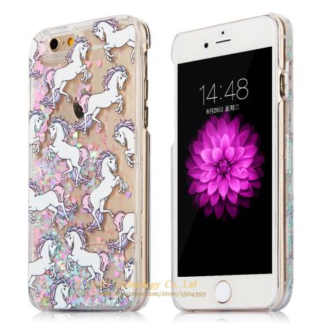 Newest Fashional Fluorescent Light Unicorn Pattern Quicksand Glitter Transparent phone cases for iphone 5/5s/6/6s/6plus/6splus