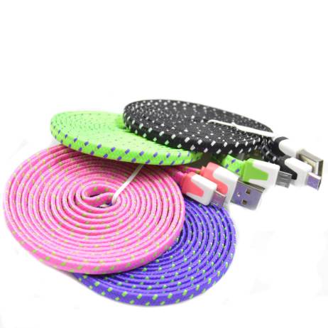 Free Shipiing 1M/2M/3M colorful Flat Braided Fabric Woven Micro USB Data Sync Charger Cable Cord Wire for iPhone 5 5s 6 6Plus