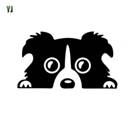 14*8CM Border Collie DOG Personality Reflective Glass Rear Pet Car Sticker Black/Silver CT-505