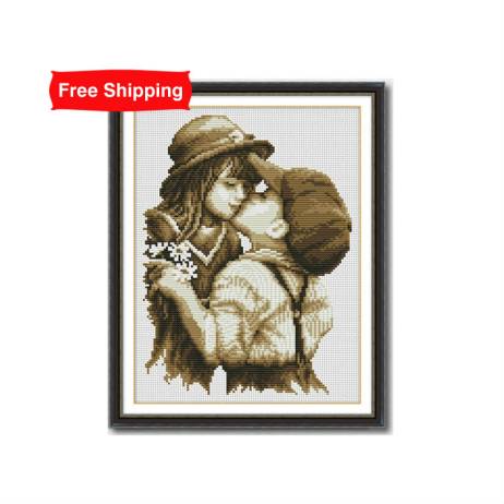 DMC Cross Stitch First Romantic Kiss Patterns Counted Embroidery Cross Kits Needlework Embroidery Thread Painting Art Home Decor
