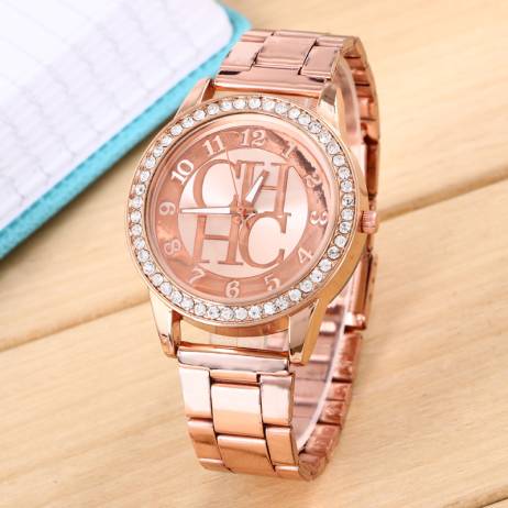 Rose gold watch women luxury brand hot CH men and women watch gift to girls all stainless steel Rhine jadeite-bearing watch