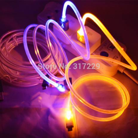 New 6 Colors Beautiful 1M LED Light Durable Micro USB Cable Charger Data Sync Cord For Samsung Galaxy S3 S4 S5 HTC Android phone