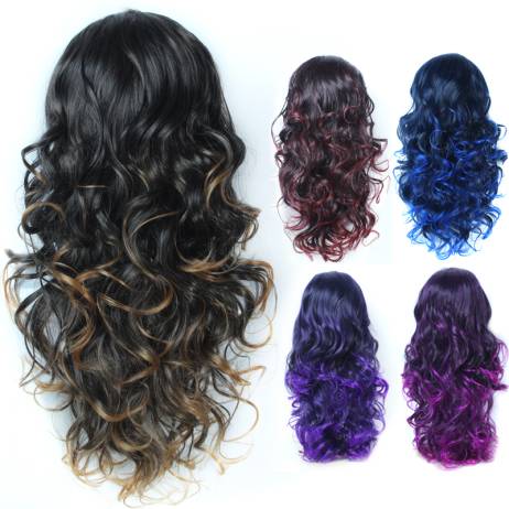 5 Colors Women's Elegant Wigs 3/4 Full Head Curly Ombre Synthetic Wigs Women's Long Wavy Synthetic Heat Resistant Fashion Wig