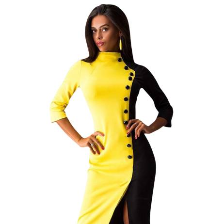 Women 3/4 Sleeve Buttons Color-Matching Party Formal Dress Cocktail Party Dress Autum Fall Sexy Dress Free Shipping 1STL