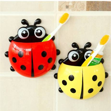Ladybug Toothbrush Holder Wall Suction Bathroom Sets Cartoon Sucker Hooks good morning fast arrived