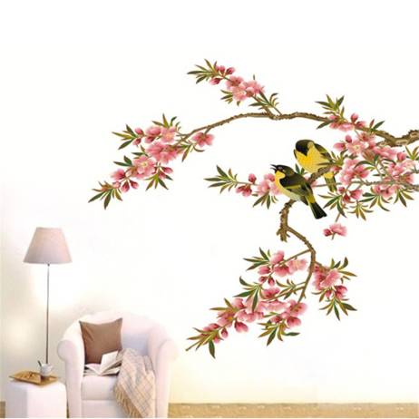 Hot New DIY Wall Decal Peach Tree Branches Love Birds Removable Sticker Bedroom Art Home Decor High Quality Adesivo De Parede