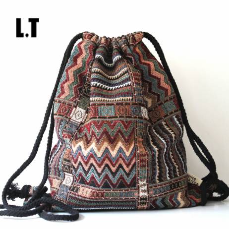 2016 Women Vintage Backpack Gypsy Bohemian Boho Chic Hippie Aztec Navajo Tribal Woven String Backpack Female Drawstring Rucksack