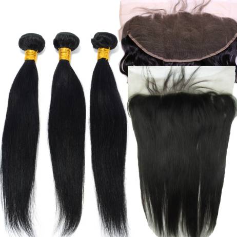 8A 13x6 Lace Frontal Closure With Bundles Straight Hair Products Brazilian Virgin Hair With Closure Bundle Unprocessed Virgin