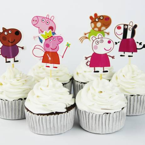 24pcs Lovely Pink Pig Toppers Picks Cupcake Topper Baby Shower Supplies Child Kids Birthday Party Cake Baking Party Decoration