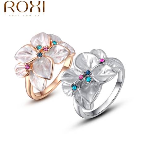 ROXI Exquisite rose golden colorful flower ring plated with AAA zircon,fashion jewelry for women,best Christmas gifts 2010228290