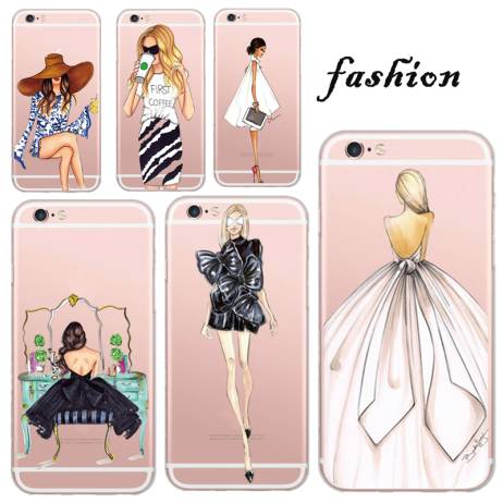 New Arrival Beautiful Fashion Girl Painted Ultra Thin Transparent Soft TPU Phone Case Cover for Apple iPhone 5S 6 6S Funda Coque