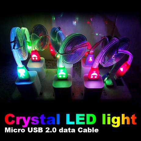 For Sumsung Galaxy S4 i9500 N7100 HTC Lenovo Huawei ZTE MX4 Crystal LED light Micro V8 USB data Cable noodle cable charger