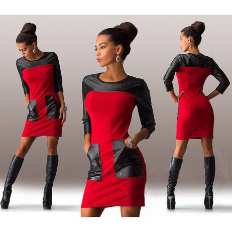2016 newest women casual Patchwork dress fashion popular Three Quarter sleeve O-neck loose autumn winter dress plus size S-XXL