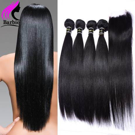 Peruvian Virgin Hair Straight With Closure Peruvian Straight Hair Lace Closure 4 Bundles With Closure Human Hair With Closure