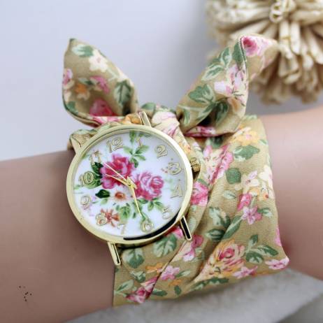 2015 New design Ladies flower cloth wrist watch gold fashion women dress watches high quality fabric watch sweet girls watch