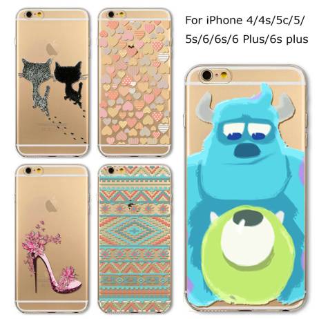 Phone Case Cover for iPhone 4 4s 5 5s 5c 6 6s 6Plus 6s Plus Ultra Soft Silicon Transparent Pink High heel Cute Cat Heart Shaped