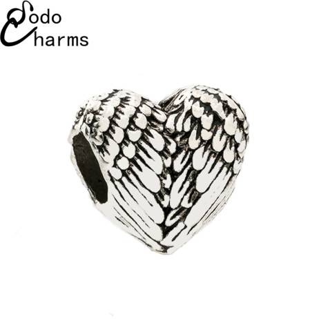 European Silver plated Delicate Angel Wings Heart Charm Beads fit Pandora Bracelets For Women DIY Jewerly Making Christmas gift