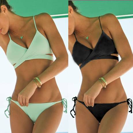 Black wrap bikini top Criss Cross bandage swimwear hot sell bathing suits European style sexy push up bikini vintage monokini