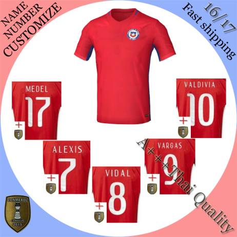 NEW! Chile Camiseta 16/17 Soccer Jerseys 2016 2017 SANCHEZ VALDIVIA MEDEL VIDAL home red football T-shirt Football Chile Jerseys