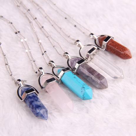 16 Color Quartz Necklaces Pendants Vintage Natural Stone Bullet Crystal Necklace For Women Fashion Jewelry Bijoux Collares Chain