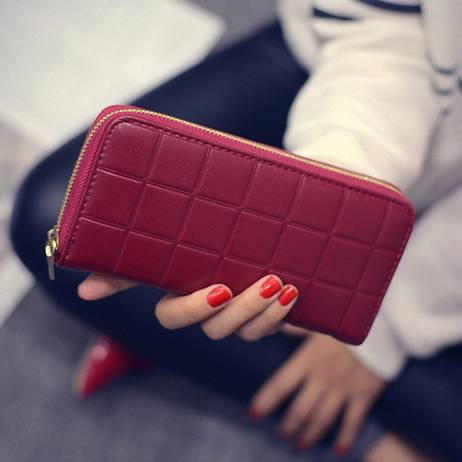 2016 New fashion Women Wallets Three-dimensional relief squares Design soft surface Female Clutch Zipper surround Purse Carteira