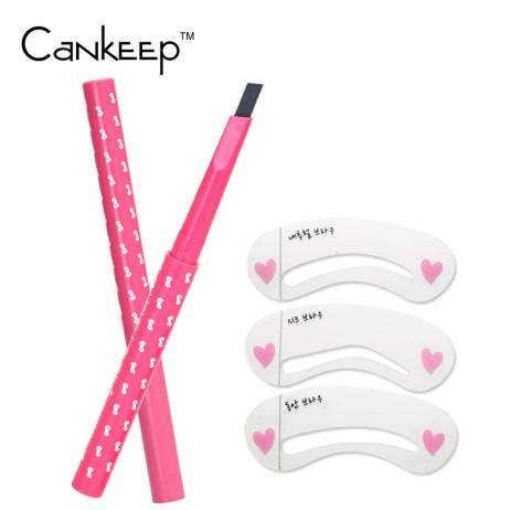 1pc Eyebrow Pencil Longlasting Waterproof Durable Automaric Eye Brow Liner+3 Eyebrow Shaping Stencils Grooming Kit Makeup Tools