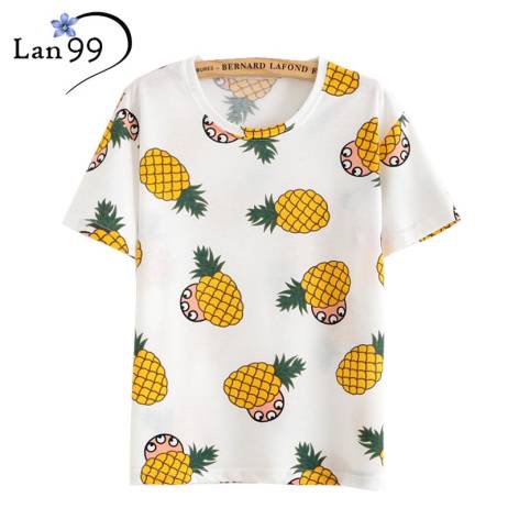 2016 Summer Women T shirt Fruit Pineapple T-shirt O-neck Casual Womens Short Sleeve T shirt Tee Tops Female Tshirt Woman Clothes