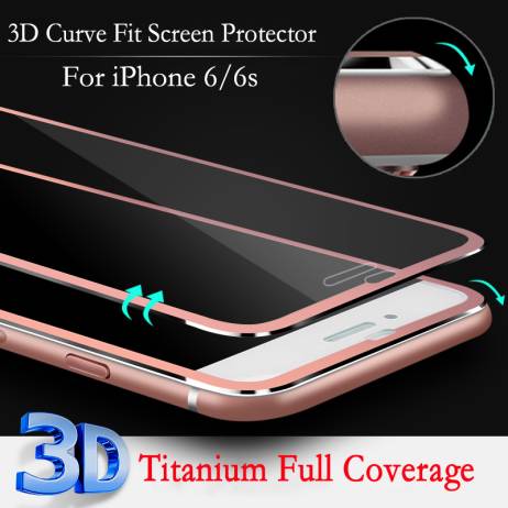 Titanium 3D Curve Fit Full Coverage Screen Protector Tempered Glass for iPhone 6 6s,Anti Scratch + Drops/Dust Proof
