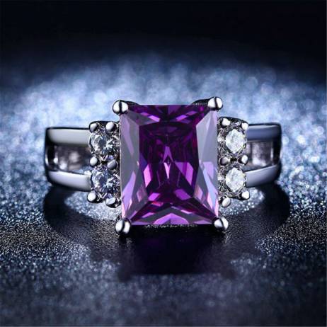 New Fashion Rings For Women 2016 purple Amethyst Rectangular big stone white gold plated rings for women jewelry alliance L313