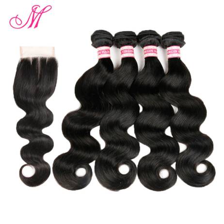 Peruvian Virgin Hair Body Wave With Closure 4 Bundles With Closure Grade 7A Human Hair With Closure Lace Closure With Bundles