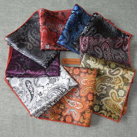 2015 Fashion Paisley Square Pocket for Men Paisley Pattern Polyester Hankerchief of 9 Colors Gentlemen Wedding Pocket Square