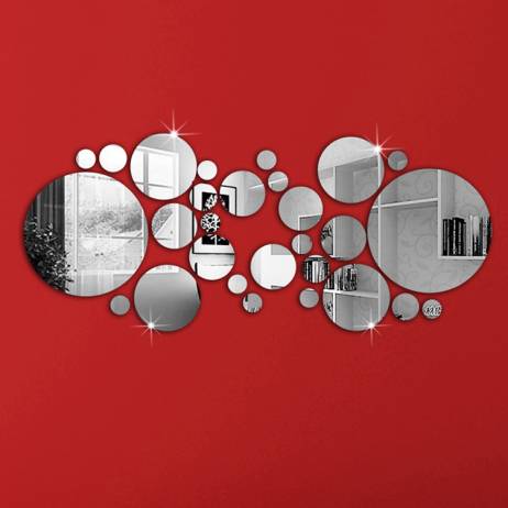 Hot*30Pcs New Cute Silver Polka Dot Mirror Wall Stickers Home Bedroom Office Decor Decoration Decals