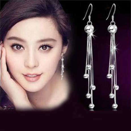Silver plated female models long paragraph five beads earrings earrings retro fashion jewelry lovely wild super flash jewelry