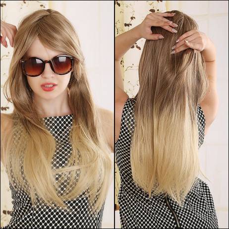 70cm Blonde Ombre Wig Long Straight Cheap Women Synthetic Wig Fashion Natural Hair Women's Brown Wigs For White Women