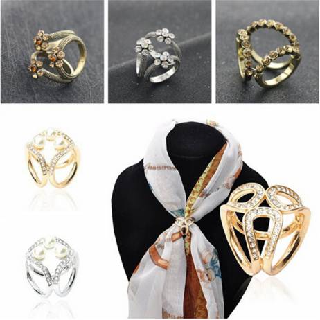 Contracted Brooch Crystal Pearls Tricyclic Scarf Circle Clip Pins Brooch For Women Scarf Accessories Jewelry Wholesale