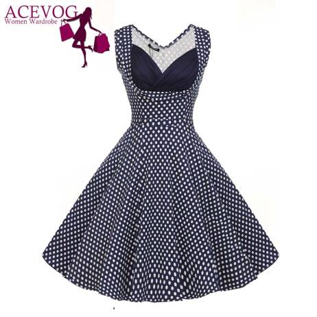 ACEVOG Sexy 1950s Lady Elegant Women V-Neck High Waist Sleeveless Casual Party Solid Midi Pleated Dress Feminino Vestidos