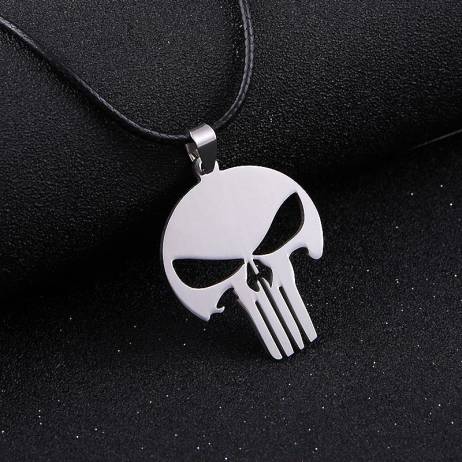 2016 new men jewelry 316L stainless steel MARVEL SKULL The PUNISHER batman silver leather Pendant Necklace for men women