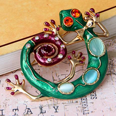 2015 Fashion Bohemia Rhinestone Pin Green Snake Natural Stone Gecko Brooch Hot- Wholesale Charms Jewelry For Women TE-5.99XZ001