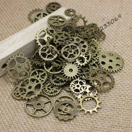 Wholesale Mix 100 pcs Vintage steampunk Charms Gear Pendant Antique bronze Fit Bracelets Necklace DIY Metal Jewelry Making T0125