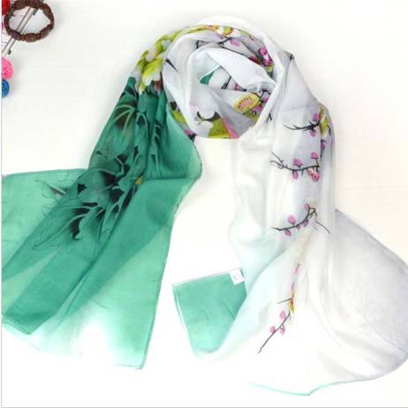 Free Shipping 2014 New Arrive Women Beautiful Flower Print Oil Painting Long Silk Scarf Women Shawls Birthday Gift