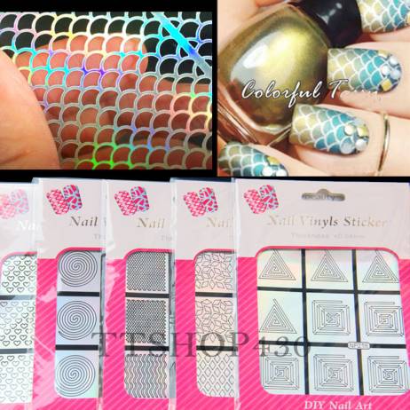 Multiple-Use Stamping Tool Nail Art Hollow Laser Silver Template Stencil Stickers Vinyls Image Guide Polish Manicure 12 Style