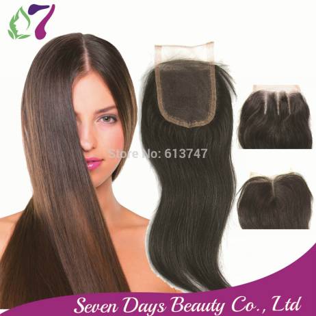 8A Free Shipping Brazilian Virgin 100% Human Hair Closures Straight Lace Closure Top 4*4 Middle 3 Way Free Part Bleached Knots 7
