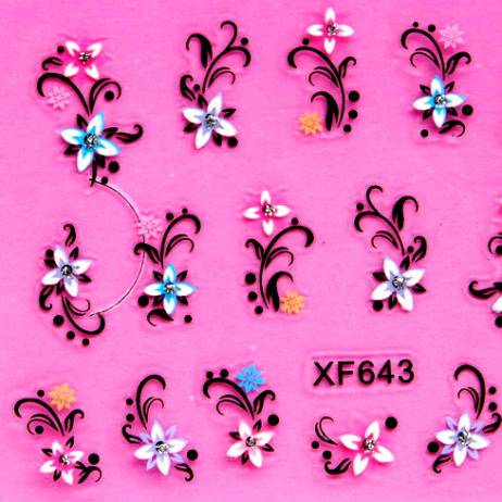 sweet 3D flower design Water Transfer Nails Art Sticker decals lady women manicure tools Nail Wraps Decals wholesale XF643