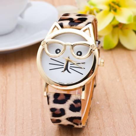 Cat Watch With Glasses Fashion Women Quartz Watches Reloj Mujer 2016 Relogio Feminino Leather Strap New Hot montre LZ106