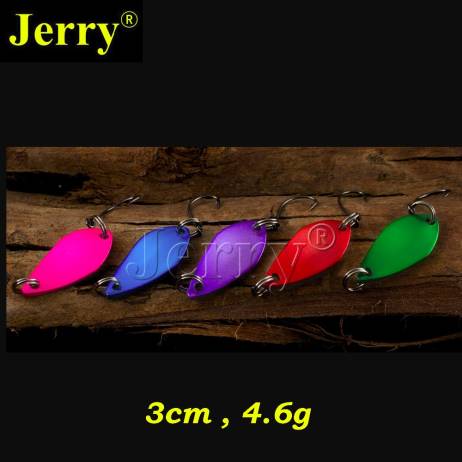 Jerry 5pcs 4.6g color spoon high quality five colors salmon trout bass fishing high carbon hook bait lure